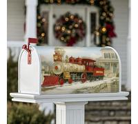 Housses magnétiques pour boîte aux lettres en forme de train, maison de neige vintage d'hiver pour extérieur, jardin, cour, 45,7 x 53,3 cm