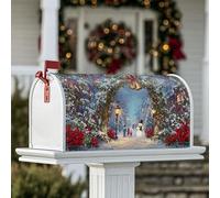 Housses magnétiques pour boîte aux lettres motif bonhomme de neige - Poinsettia festif - Réverbère de Noël - Rouge - Pour décoration extérieure de cour - 53,3 x 64,9 cm