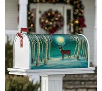 Housses magnétiques pour boîte aux lettres motif cerf, arbres rustiques, lune, hiver, bleu, 45,7 x 53,3 cm