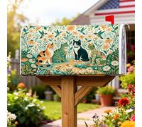 Housses magnétiques pour boîte aux lettres motif chats inspirés de la nature, fleurs, oiseaux, vert printemps, décoration pour jardin, terrasse, 53,3 x 64,9 cm