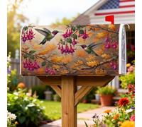Housses magnétiques pour boîte aux lettres - Motif colibri - Style rustique - Feuille fuchsia - Vert printemps - Décoration pour extérieur, jardin, cour, 45,7 x 53,3 cm