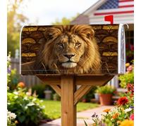 Housses magnétiques pour boîte aux lettres motif lion, faune sauvage rustique arbre soleil sans doré décoratif pour décoration de cour avant 53,3 x 64,9 cm