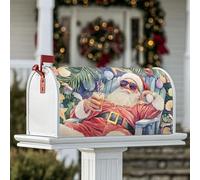 Housses magnétiques pour boîte aux lettres motif Père Noël, feuilles tropicales fantaisie, décorations de Noël pour extérieur, jardin, cour, 45,7 x 53,3 cm, rouge