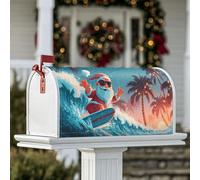 Housses magnétiques pour boîte aux lettres motif Père Noël, planche de surf tropicale, palmiers, Noël, bleu, pour décoration de jardin, cour, 53,3 x 64,9 cm