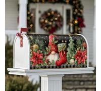 Housses magnétiques pour boîte aux lettres motif Père Noël, sapin de Noël rustique et festif, poinsettia de Noël, décorations extérieures, 45,7 x 53,3 cm, rouge