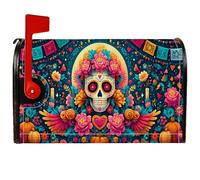 Housses magnétiques pour boîte aux lettres motif tête de mort, ailes festives de fleurs vibrantes pour Halloween, décoration de cour, 53,3 x 64,9 cm, bleu