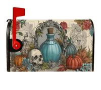 Housses magnétiques pour boîte aux lettres motif tête de mort, bouteille de citrouille vintage d'Halloween, couverture de boîte aux lettres saisonnière pour extérieur, jardin, cour, 53,3 x 64,5 cm