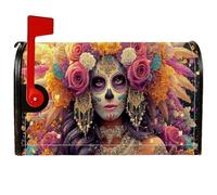 Housses magnétiques pour boîte aux lettres motif tête de mort, fleurs bohèmes vibrantes, plumes d'Halloween, pour décoration extérieure, 45,7 x 53,3 cm