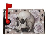 Housses magnétiques pour boîte aux lettres motif tête de mort - Style gothique vintage - Roses à pois - Halloween - Gris - Pour décoration de jardin ou extérieur - 45,7 x 53,3 cm
