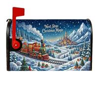Housses magnétiques pour boîte aux lettres Motif train de Noël 53,3 x 63,5 | Paysage de montagne d'hiver, couvercle de boîte aux lettres, boîtes cadeaux, pins, ciel étoilé, village enneigé