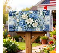 Housses magnétiques pour boîte aux lettres - Style vintage rustique - Papillon et fleur - Bleu - Décoration pour porche - 53,3 x 64,9 cm