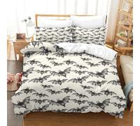 Houssette Motif Chauve-souris 3 pièces Impression 3D style illustration vectorielle Houssette en microfibre avec 2 taies d'oreiller Fermeture éclair Pour enfants adolescents Simple（140x200cm）