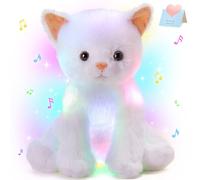 Houwsbaby Chat en peluche lumineux et musical blanc de 30,5 cm - Jouet en peluche chantant à LED - Cadeau de Noël, festival, d'anniversaire pour enfants, filles et garçons