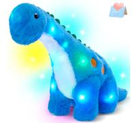 Houwsbaby Dinosaure lumineux de 36 cm, jouet en peluche diplodocus lumineux à DEL, veilleuse lumineuse, coussin long cou, cadeau d'anniversaire pour enfants, tout-petits, filles et garçons, bleu