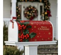 Houx - Housses magnétiques pour boîte aux lettres de Noël, baies festives, flocons de neige, Noël pour extérieur, décoration de jardin, 53,3 x 64,9 cm, rouge