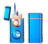 HOUXIANDOU 2023 Nouvelle Mode Briquet Double Type De Feu, Briquet Magique Double Flamme, Briquet À Gaz Extérieur Coupe-Vent, Briquets Rechargeables pour Cadeau FatherBrithday (Glace Bleue)