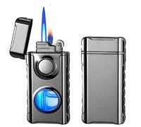 HOUXIANDOU 2023 Nouvelle Mode Briquet Double Type De Feu, Briquet Magique Double Flamme, Briquet À Gaz Extérieur Coupe-Vent, Briquets Rechargeables pour Cadeau FatherBrithday (Glace Noir)