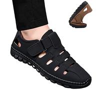 HOUXIANDOU Sandales Creuses en Cuir élégantes, Sandales Creuses à Bout Fermé pour Hommes, Mocassins en Cuir à Bout Fermé Réglables (Noir,41)