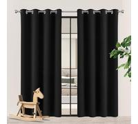 HOUXINZ Rideaux Occultants Épais 200 x 200 cm Polyester, 100% Bloquer Lumière Rideau Salon, Rideau Phonique avec Oeillets, Protection La Vie Privée pour Chambre Maison, Noir