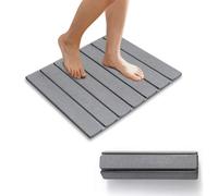 HouYa-Tec Tapis de Bain en Pierre,Tapis de Bain antidérapant Pliable en Terre de diatomée Naturelle,antidérapant, Super Absorbant, Tapis de Sol pour Salle de Bains, Maison et Cuisine (Gris Clair, M)
