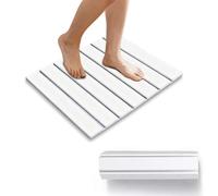 HouYa-Tec Tapis de Bain en Pierre,Tapis de Bain antidérapant Pliable en Terre de diatomée Naturelle,antidérapant, Super Absorbant, Tapis de Sol pour Salle de Bains, Maison et Cuisine (Blanc, M)