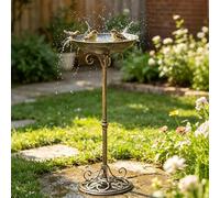 HOUYANG Bain d'oiseaux en Fonte avec Base pour extérieur, cuve en métal Vintage, mangeoire à Oiseaux pour décoration de Cour, pelouse, Jardin et Maison, 29 x 70 cm (l x H)