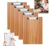 HOVCEH 5 Pièces Porte Bloc A4 Bois, Porte Menu Restaurant, Clipboard, Support Feuille avec Pince A4 pour Bureau, Restaurant, Conferencier, école(Marron clair)