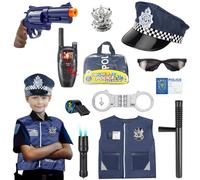 HOVCEH Costume de police 12 pièces pour enfants avec gilet de policier, chapeau, menottes, matraque et accessoires de costume, jeu de rôle d'officier pour Halloween, fête costumée