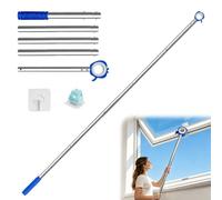 HOVCEH Crochet de Fenêtre de Toit Barre de Commande Télescopique, 1.88m Ouvre-Fenêtre de Toit Télescopique avec Crochets, Canne Télescopique pour Stores et Fenêtres de Toit, Perche Velux, Bleu