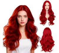 HOVCEH Perruque Femme Rouge, 75 cm Perruque Rousse, PerruqueSynthétique, Femme Naturelle Longue pour Halloween, Carnaval, Cosplay, Fête, Rouge