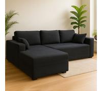 CONCEPT USINE | Canapé d’Angle Hove 5-6 Places Gris Anthracite | Méridienne Gauche | Velours Côtelé Doux | Coussins Inclus | Design Épuré et Moderne | Confort Ferme Bi-densité | 270 x 175 cm