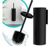 Hovea - Kit Brosse WC Suspendu - Brosse Silicone & Boitier Métal - Coloris Noir Mat - sans Perçage - Fixation Murale avec Sticker ou Vis - Balai Brosse Toilettes Décoration - WC3610