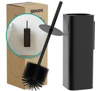 Hovea - Kit Brosse WC Suspendu - Brosse Silicone & Boitier Métal - Coloris Noir Mat - sans Perçage - Fixation Murale avec Sticker ou Vis - Balai Brosse Toilettes Décoration - WC3680