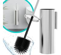 Hovea - Kit Brosse WC Suspendu - Brosse Silicone & Boitier Métal - INOX 304 Anti-Rouille - sans Perçage - Fixation Murale avec Sticker ou Vis - Balai Brosse Toilettes Décoration - WC3611