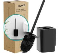 Hovea - Kit Brosse WC Suspendu - Brosse Silicone Plate & Boitier Métal - Coloris Noir Mat - sans Perçage - Fixation Murale avec Sticker ou Vis - Balai Brosse Toilettes Décoration - WC3010