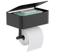 Hovea - Porte Papier Toilette Mural 2-en-1 - avec ou sans Perçage - avec Rangement & Support Téléphone - en Métal - Distributeur Rouleau PQ Décoration - Noir Mat - PPT120