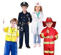 HoveeLuty 4 Ensembles de Costumes d'halloween pour Enfants, Costumes Amusants pour Enfants, Ouvrier du bâtiment, Policier, Pompier, médecin pour garçons et Filles, Accessoires de rôle pour, Costume