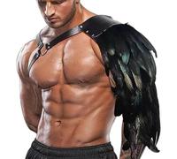 HoveeLuty Armure de chevalier, armure d'épaule à épaulettes simples à plumes vintage, harnais de poitrine en similicuir médiéval Halloween chevalier épaulettes pour jeu rôle Cosplay Viking en