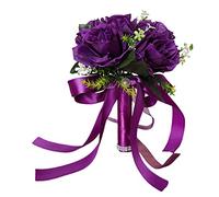 HoveeLuty Bouquet De Mariée Bouquet De Mariage Bouquet De Mariée Tenant des Bouquets De Fleur De Fleur De Rose Artificielle avec Ruban pour L'approvisionnement De Mariage Violet