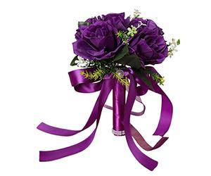 HoveeLuty Bouquet De Mariée Bouquet De Mariage Bouquet De Mariée Tenant des Bouquets De Fleur De Fleur De Rose Artificielle avec Ruban pour L'approvisionnement De Mariage Violet