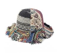 HoveeLuty Chapeau de Seau de Festival, Chapeau Seau Patchwork, Festival avec Garniture effilochée et Bord façonnable, Champignon Unisexe en mélange Coton