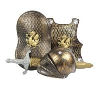 HoveeLuty Costume de Chevalier pour Enfants, Ensemble de 4 pièces Comprenant Une Armure médiévale, Un Bouclier, Une épée et Un Casque, Costume d'armure en Plastique pour garçons, d