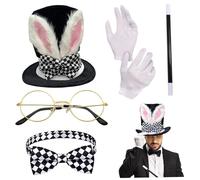 HoveeLuty Costume de Magicien d'halloween 5 pièces/Ensemble avec Chapeau, Baguette, nœud Papillon et Plus, Costume de Magicien Jeu rôle pour Adulte pour fêtes costumées, Cosplay et événements à thème