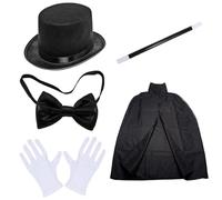 HoveeLuty Costume de magicien pour enfants, jeu de rôle, jeu rôle, ensemble magicien comprenant un chapeau, des gants, une baguette, une cravate et cape. Costumes déguisement pour enfants pour