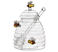 HoveeLuty Ensemble de Pots de Miel avec de Jolies Abeilles Pot de Miel de 500 ML avec louche et Couvercle Pot de Miel et verseur Pot de Miel Transparent avec louche pour Stocker Le Miel et Le sirop