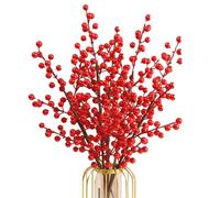 HoveeLuty Lot de 6 tiges de Baies artificielles 48 cm, réalistes, Rouges et Vives, décorations Noël pour Mariage, Vacances, Nouvel an, Hiver, Maison, décorations Noël Rouges, Sapin