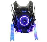 HoveeLuty Masque Cyberpunk Halloween Casque Cyberpunk avec lumière LED Masque Cyber de style futuriste avec bande élastique Punk Techwear pour Cosplay Fête d'Halloween Punk Bleu Cyber