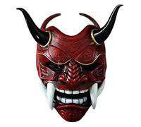 HoveeLuty Masque Oni, Masque Japonais Hannya en Latex, de samouraï intégral Effrayant avec et Corne de bœuf, Diable d'horreur 28 x 24 cm avec élastique pour Halloween, Mascarade, acc