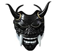 HoveeLuty Masque Oni, Masque Japonais Hannya en Latex, de samouraï intégral Effrayant avec et Corne de bœuf, Diable d'horreur 28 x 24 cm avec élastique pour Halloween, Mascarade, acc