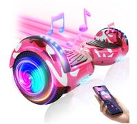 hoverboard 6.5'' , Autonomie 7-8km, vitesse maximale 10KM/H, Batterie 18V/2.6AH, Bluetooth+Lumière LED, Camouflage rose